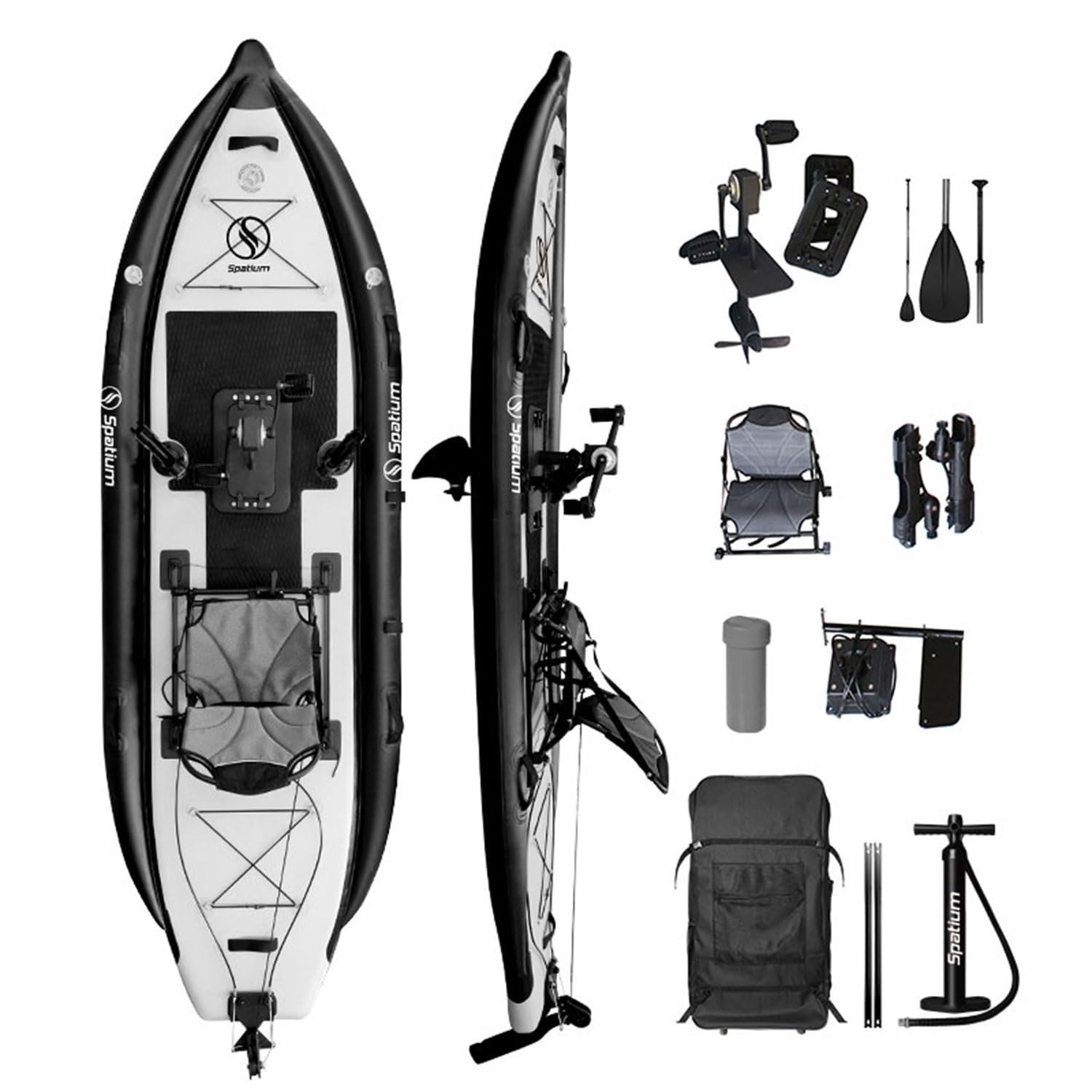 Spatium Pedal Fishing Inflatable Kayak Pedal Sit on Top Pedal Drive Fishing Kayak with 360° Rotatable Seat Pedal Kayak for Adults One Person Suitable for Rivers,Oceans,Lakes-Fish Bone Model