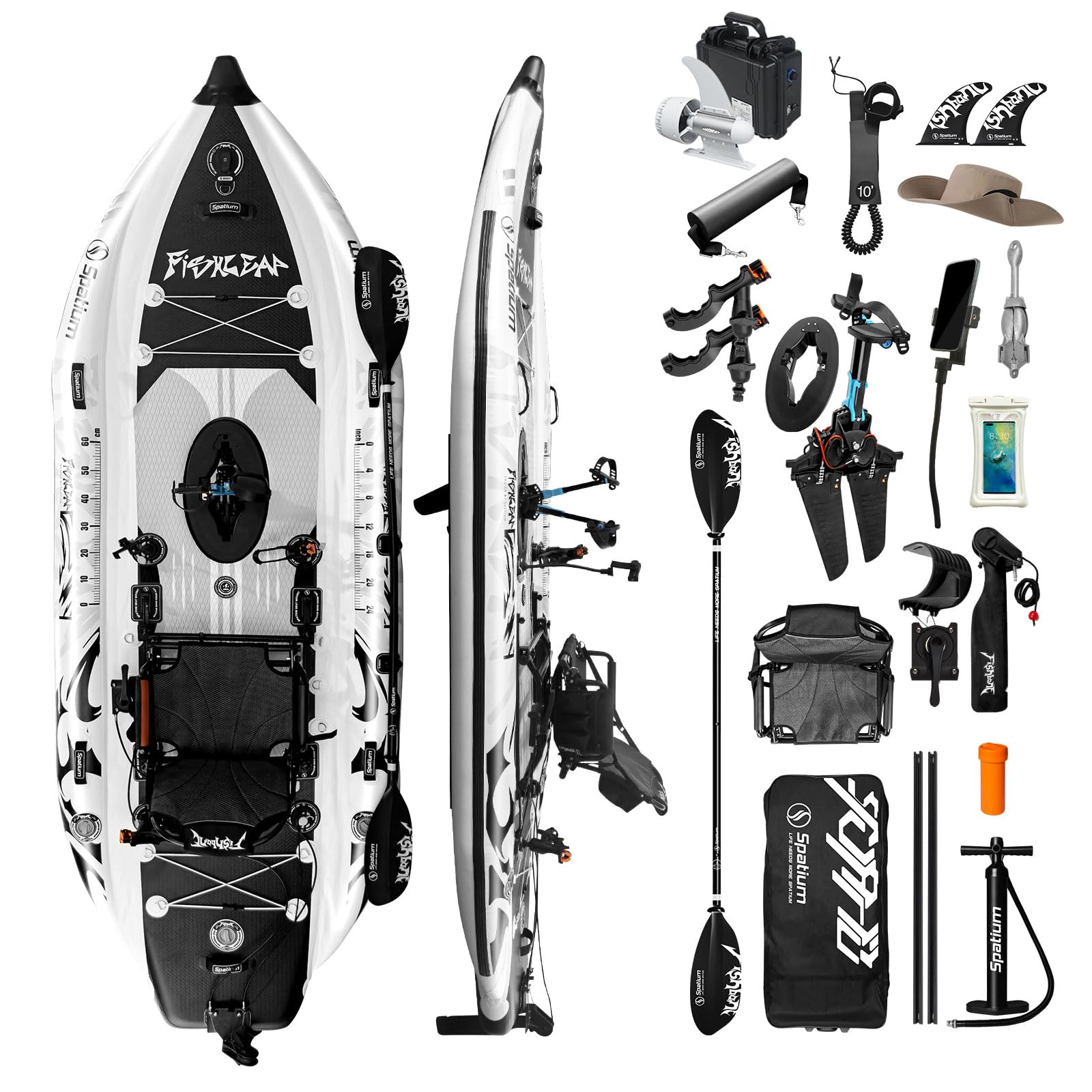 Spatium Pedal Fishing Inflatable Kayak Pedal Sit on Top Pedal Drive Fishing Kayak with 360° Rotatable Seat Pedal Kayak for Adults One Person Suitable for Rivers,Oceans,Lakes-Fish Bone Model
