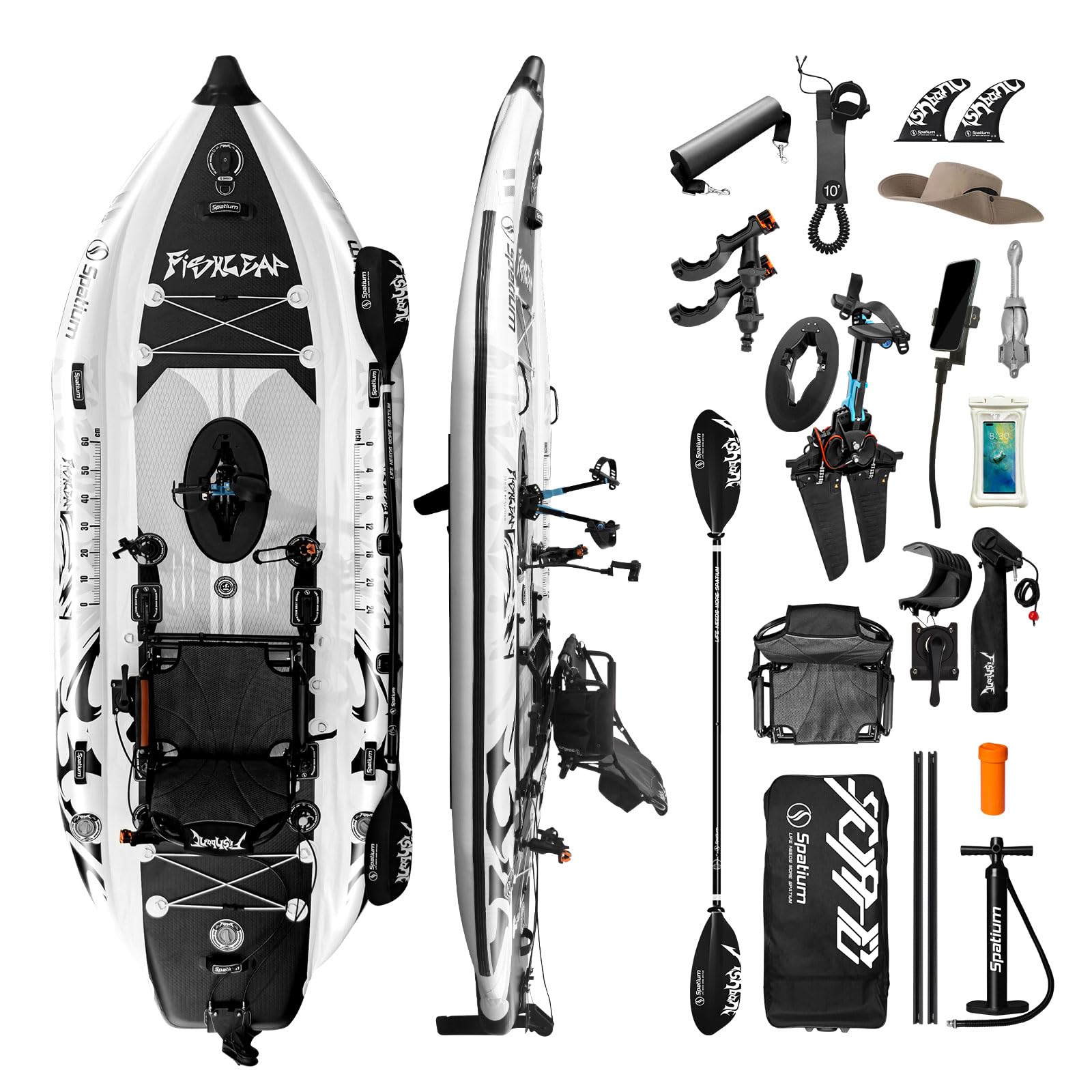 Spatium Pedal Fishing Inflatable Kayak Pedal Sit on Top Pedal Drive Fishing Kayak with 360° Rotatable Seat Pedal Kayak for Adults One Person Suitable for Rivers,Oceans,Lakes-Fish Bone Model