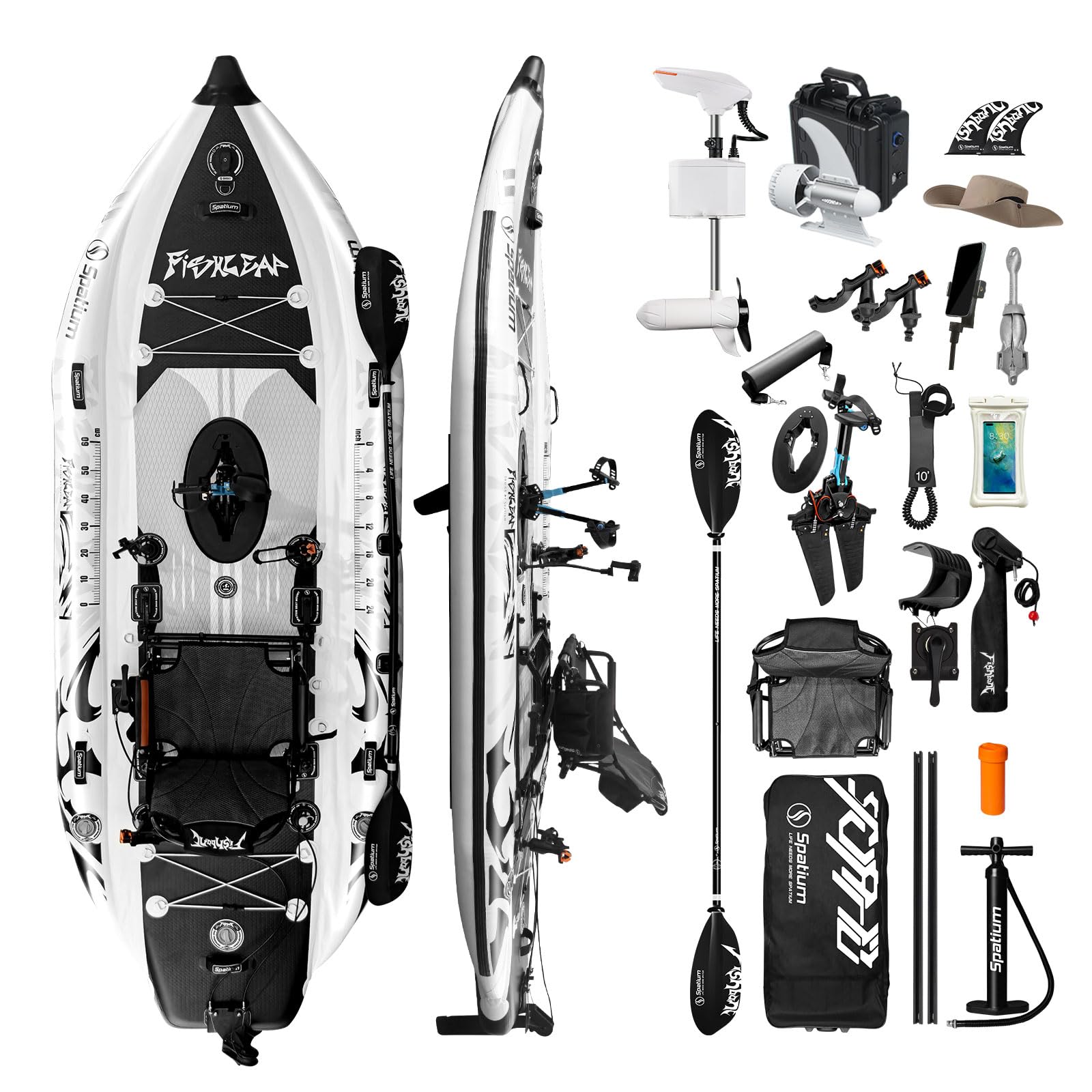 Spatium Pedal Fishing Inflatable Kayak Pedal Sit on Top Pedal Drive Fishing Kayak with 360° Rotatable Seat Pedal Kayak for Adults One Person Suitable for Rivers,Oceans,Lakes-Fish Bone Model