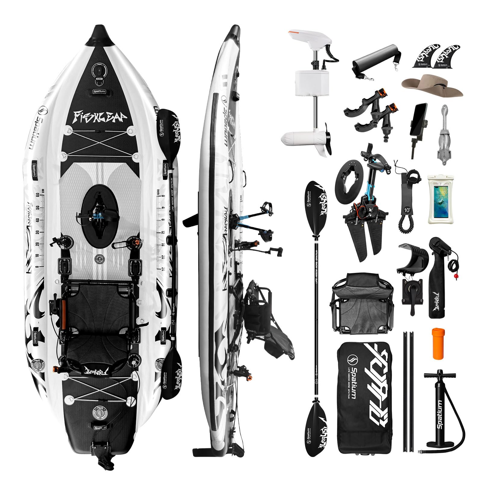Spatium Pedal Fishing Inflatable Kayak Pedal Sit on Top Pedal Drive Fishing Kayak with 360° Rotatable Seat Pedal Kayak for Adults One Person Suitable for Rivers,Oceans,Lakes-Fish Bone Model