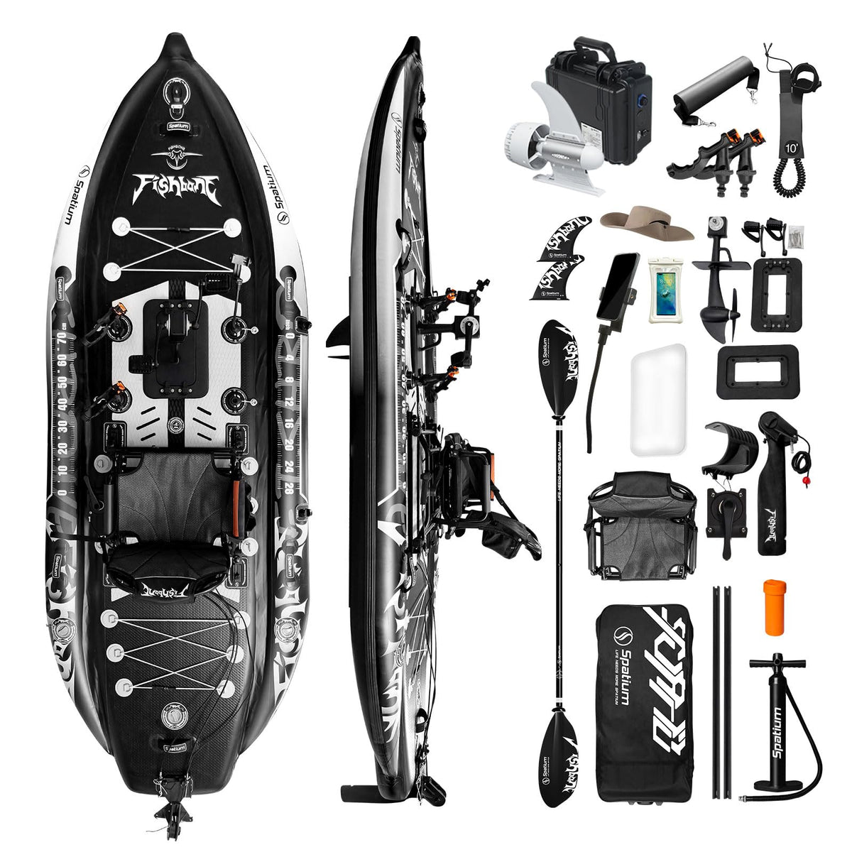 Spatium Pedal Fishing Inflatable Kayak Pedal Sit on Top Pedal Drive Fishing Kayak with 360° Rotatable Seat Pedal Kayak for Adults One Person Suitable for Rivers,Oceans,Lakes-Fish Bone Model