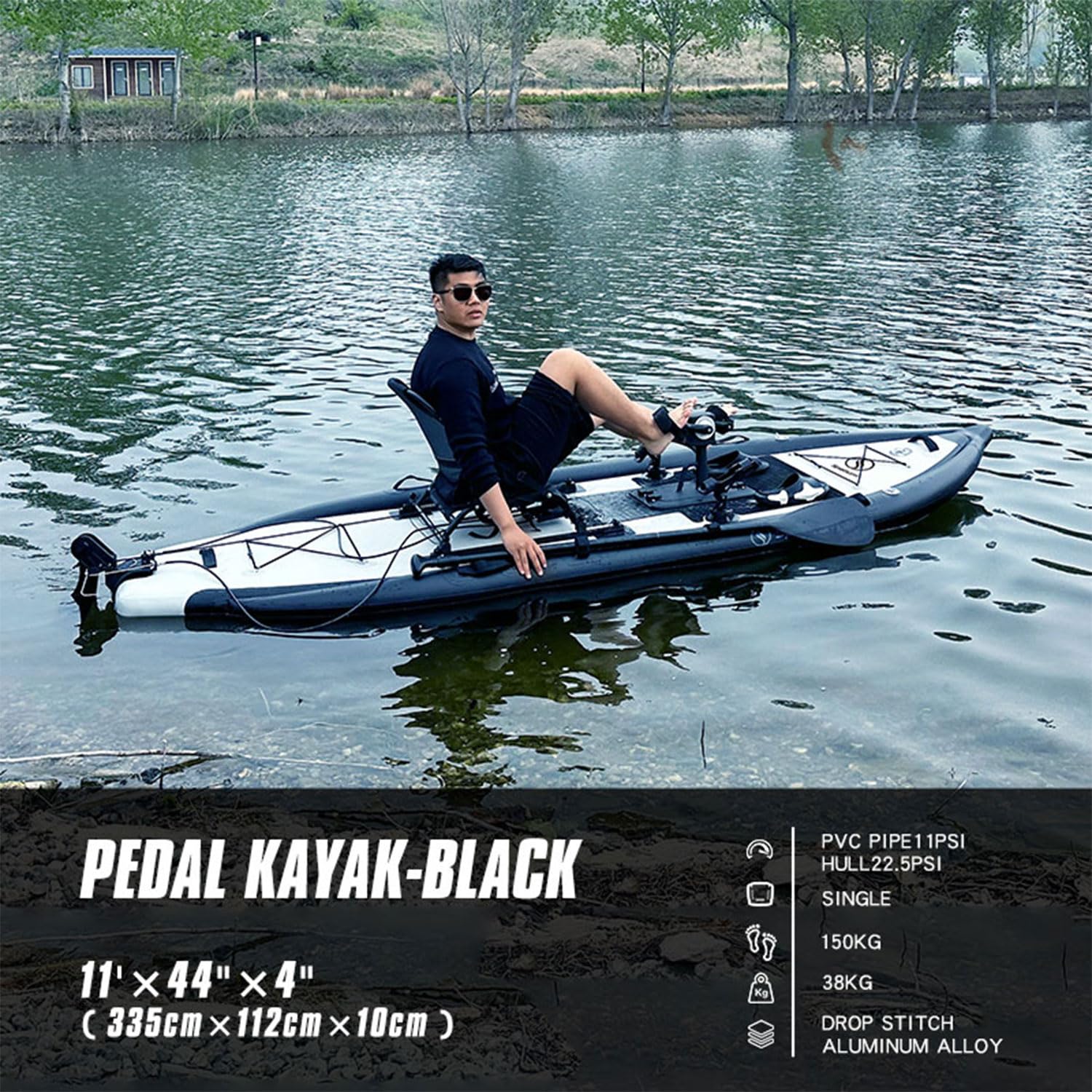 Spatium Pedal Fishing Inflatable Kayak Pedal Sit on Top Pedal Drive Fishing Kayak with 360° Rotatable Seat Pedal Kayak for Adults One Person Suitable for Rivers,Oceans,Lakes-Fish Bone Model