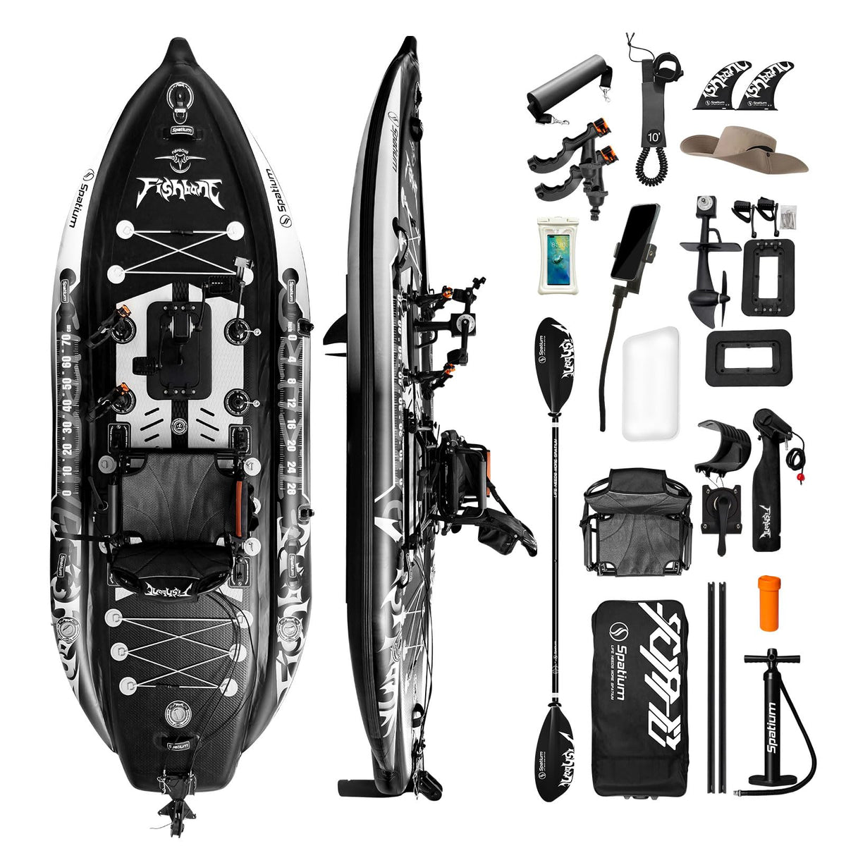 Spatium Pedal Fishing Inflatable Kayak Pedal Sit on Top Pedal Drive Fishing Kayak with 360° Rotatable Seat Pedal Kayak for Adults One Person Suitable for Rivers,Oceans,Lakes-Fish Bone Model